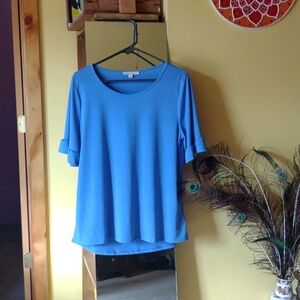 Green Envelope Blue Ruffle Sleeve Summer Blouse size L